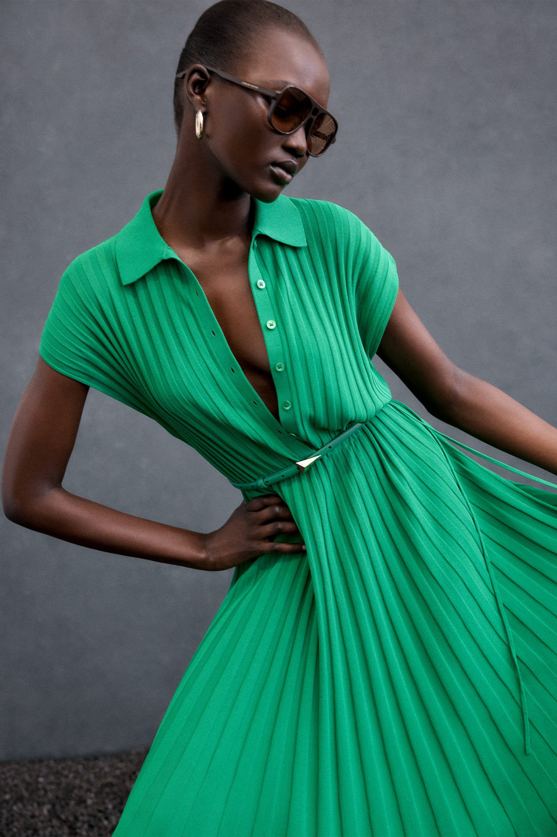 Pleated Rib Shirt Dress 16 Green ...